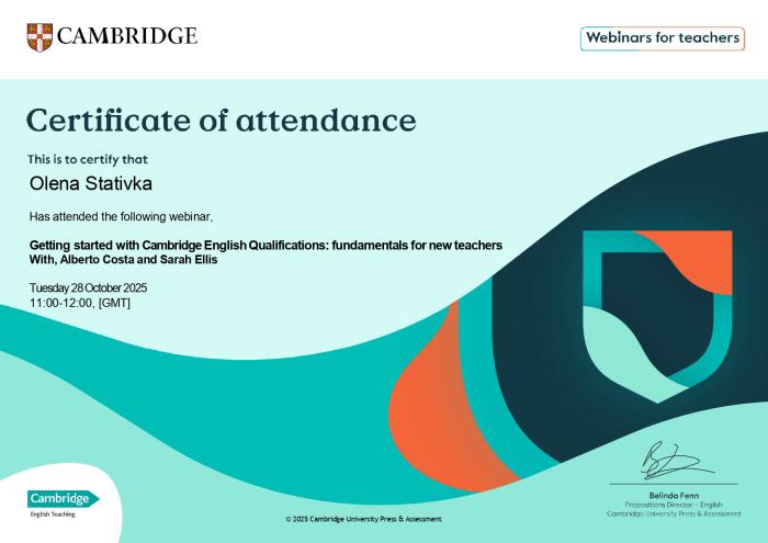 Участь у вебінарі із кваліфікацій Cambridge English 